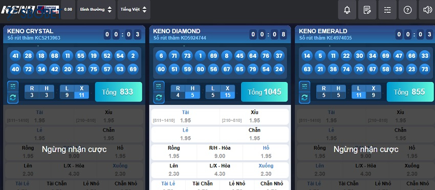 Xác định kết quả game Keno Sbobet